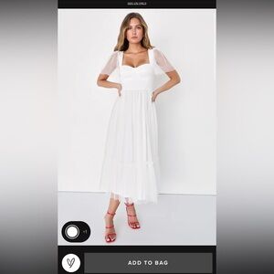 Lulu's White Midi Dress with Puff Sleeves